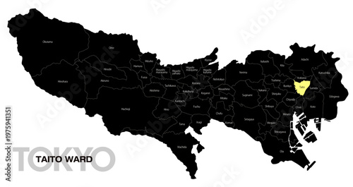 [日本地図] 東京都台東区の市区町村名入り位置地図 (英語)