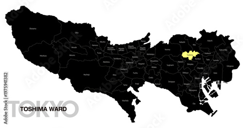 [日本地図] 東京都豊島区の市区町村名入り位置地図 (英語)