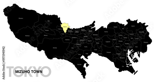 [日本地図] 東京都瑞穂町の市区町村名入り位置地図 (英語)