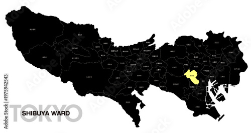 [日本地図] 東京都渋谷区の市区町村名入り位置地図