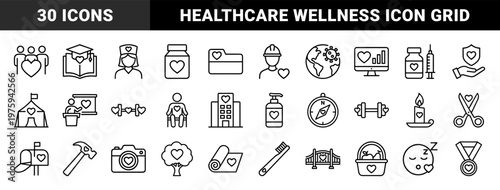 Minimalist public health and medical wellness outline icons