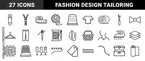 Minimalist sewing and tailoring line icons set