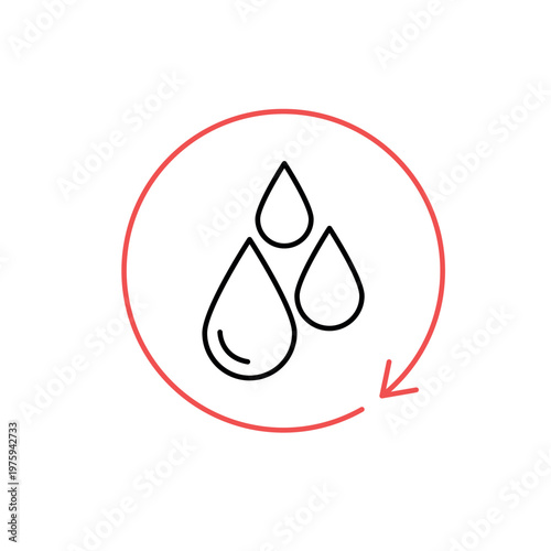 icon a reuse water with liquid drops inside a circular arrow frame, isolated against a clean background.