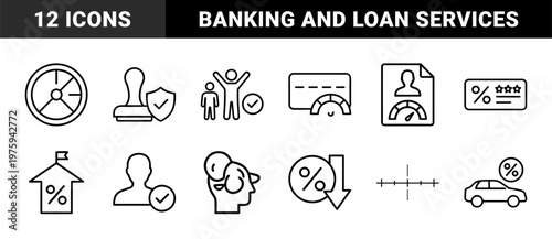 Credit score and financial rating minimalist line icons