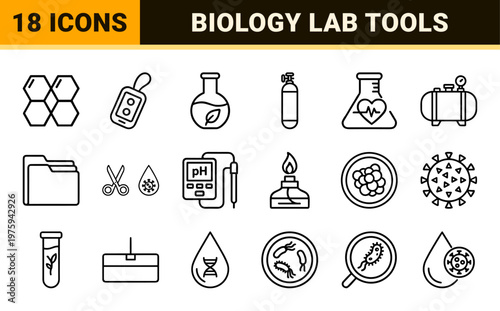 Science and biotechnology outline icons for lab research