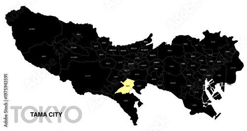 [日本地図] 東京都多摩市の市区町村名入り位置地図 