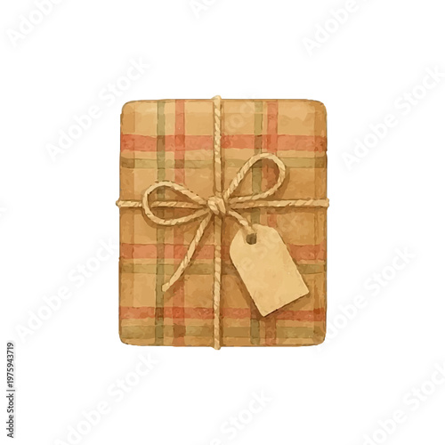 Watercolor Christmas box. Hand drawn holiday gift isolated on white for holiday decor.	