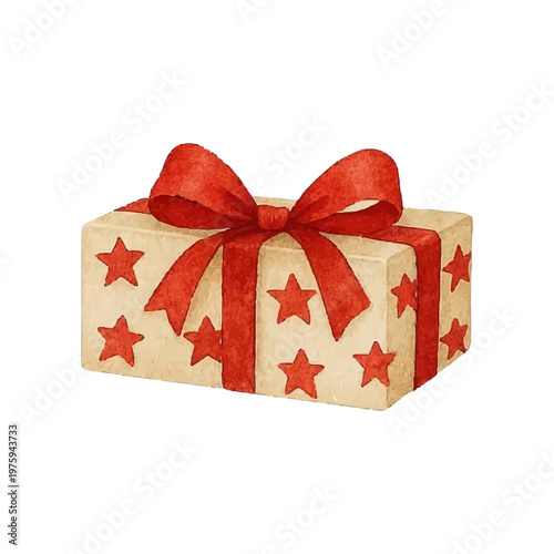 Watercolor Christmas box. Hand drawn holiday gift isolated on white for holiday decor.	