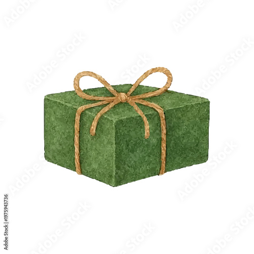 Watercolor Christmas box. Hand drawn holiday gift isolated on white for holiday decor.	