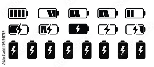 Battery Charge Icon Vector. Power Indicator and Accumulator Symbol Set