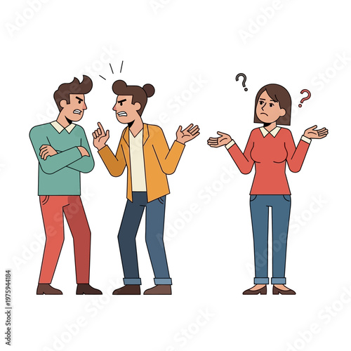 Angry people arguing, misunderstanding, and confusion, illustration