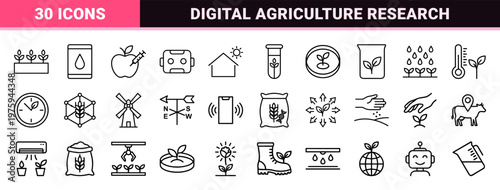 Smart farming and agritech line icons set