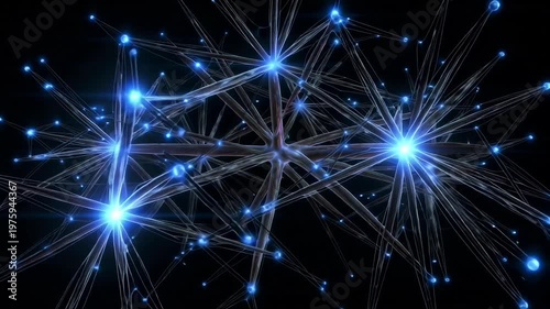 Abstract network of glowing blue lights and connections against dark background