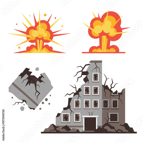 Explosions and Destroyed Building Illustration