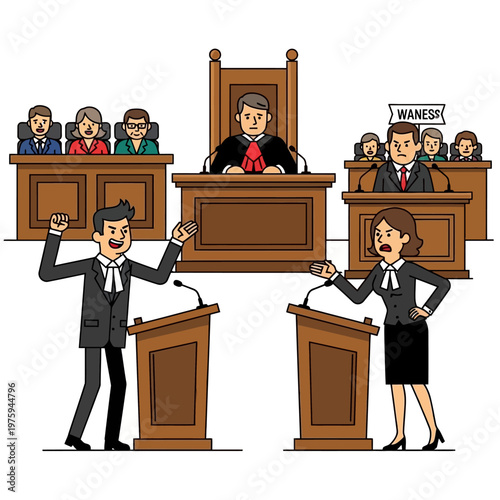 Courtroom Debate: Lawyers Argue Before Judge and Jury, Justice System