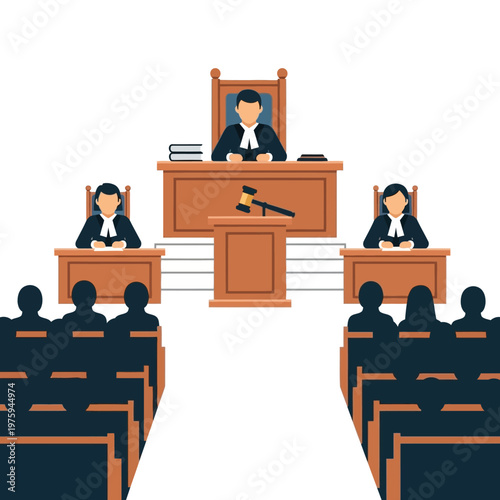 Courtroom Scene: Judge, Lawyers, Gavel, and Audience - Legal Justice Concept