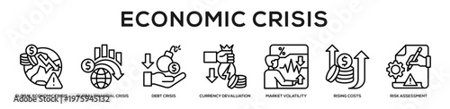 Economic Crisis web banner icon illustration concept