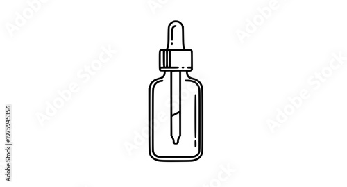 A minimalist line art illustration of a glass dropper bottle with a simple design