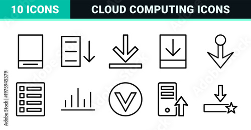 Minimalist cloud storage and file transfer line icon set