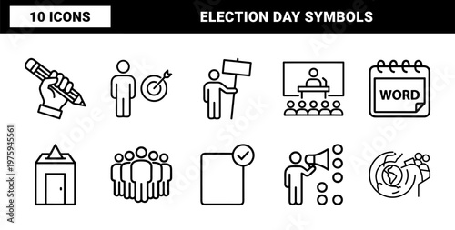 Minimalist election and voting line icon set