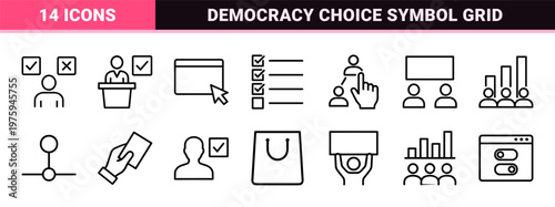 Minimalist voting and election line icon set