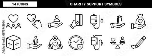 Charity and volunteering outline icon set