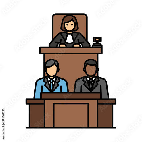 Judge and Jurors in Courtroom - Legal Justice System Illustration