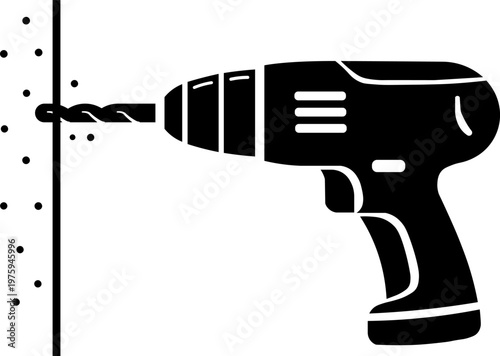 Electric Drill Icon Drilling Wall DIY Power Tool Construction Installation Concept