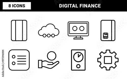 Cryptocurrency and blockchain minimalist outline icon grid