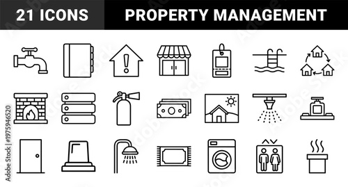 Real estate and home rental doodle line icon set