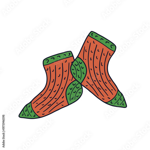 Hand drawn doodle pair of thick knitted socks icon