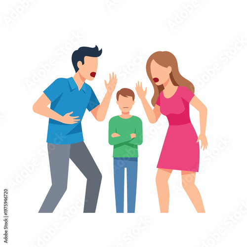 Parents arguing, child in middle, family conflict, emotional stress, domestic dispute