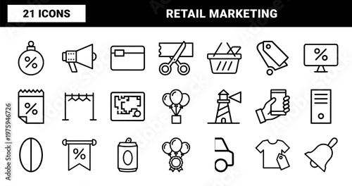 Minimalist e-commerce sales and marketing line icons set