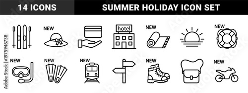 Minimalist travel and tourism outline icons set