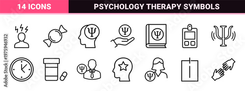 Psychology and mental health line icons set