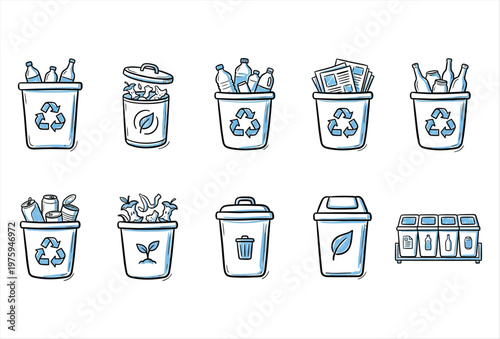 Hand Drawn Trash Sorting Icons – Recycling & Waste Separation Set