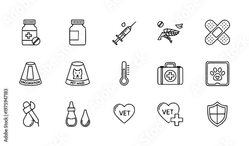 Pet treatment line icons animal healthcare editable stroke vector