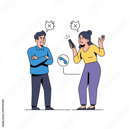 Angry Couple Arguing During Phone Call, Relationship Conflict, Communication Breakdown