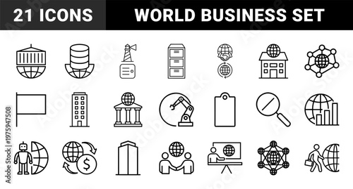 Global business and international trade outline icon set