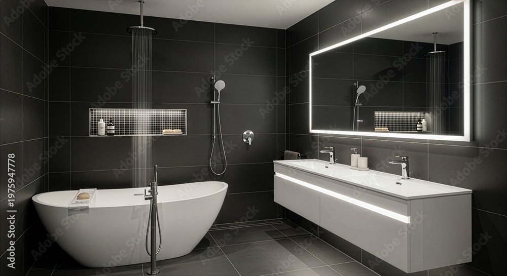 Fototapeta premium Modern Bathroom Interior Design with Elegant Fixtures