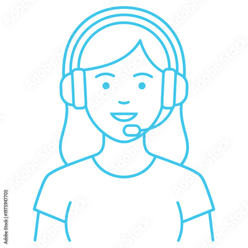 Smiling woman wearing headset with microphone for customer support or online communication
