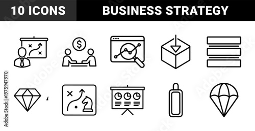 Business strategy and management outline icons set for corporate planning