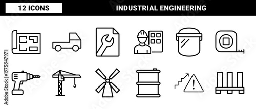 Engineering and manufacturing line icons for industrial technology