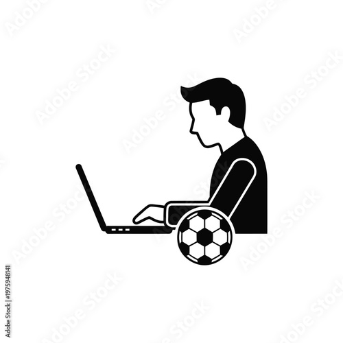A man in a wheelchair using a laptop with a soccer ball design