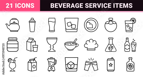 Minimalist beverage and drink outline icon set