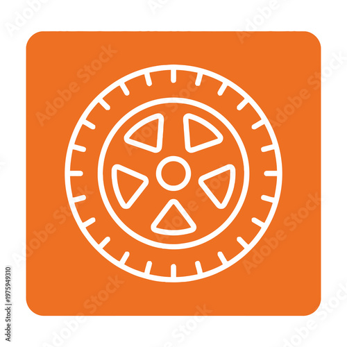 Wheel icon on orange background, white outline symbol
