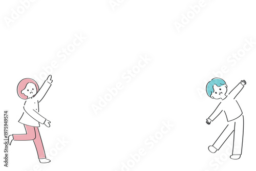 両手を広げてアピールをする若い男女のフレーム｜シンプルで使いやすいイラスト