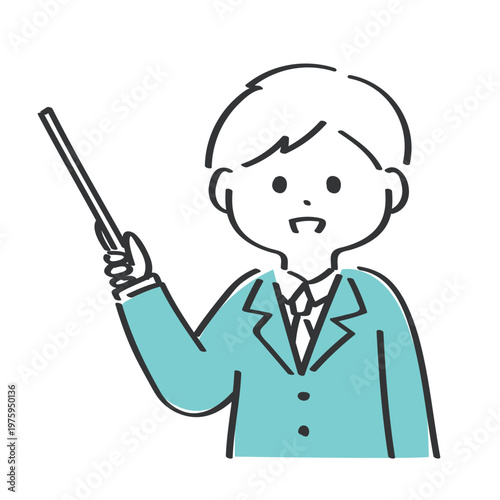 指示棒を持ったビジネスマンの上半身イラスト