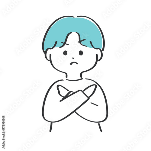 両手でバツのポーズをする若い男性