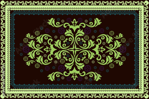 An exquisite vintage floral print, featuring decorative lace frames and elements inspired by antique rugs, perfect for decorating cards, fabrics, coasters, and curtains.